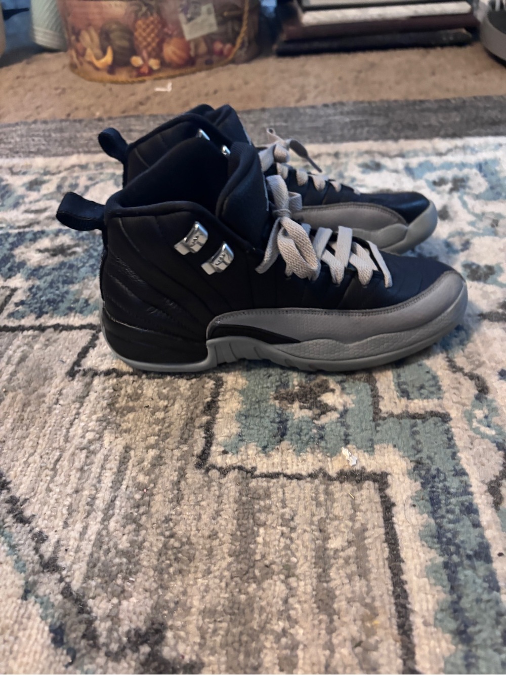Jordan Kids Black and Gray Lace-Up High-Top Sneakers